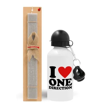 I Love, One Direction, Easter Set, metallic aluminum water bottle (500ml) & aromatic flat Easter candle (30cm) (GRAY)