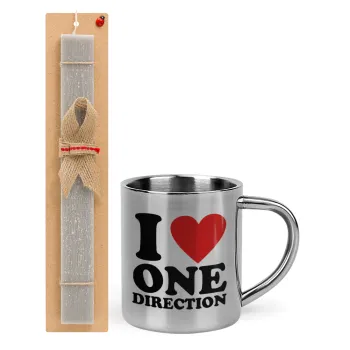 I Love, One Direction, Easter Set, metallic thermal cup (300ml) & Easter aromatic flat candle (30cm) (GRAY)
