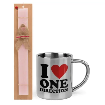 I Love, One Direction, Easter Set, metallic thermal cup (300ml) & aromatic flat Easter candle (30cm) (PINK)