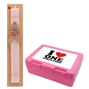 I Love, One Direction, Easter Set, children's snack container PINK & scented flat Easter candle (30cm) (PINK)