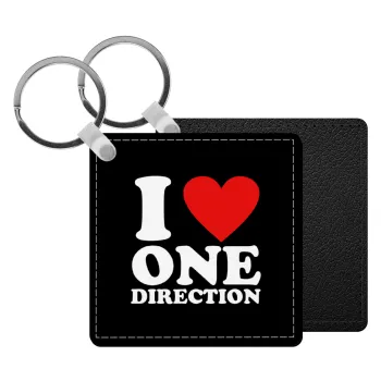 I Love, One Direction, Μπρελόκ Δερματίνη, τετράγωνο ΜΑΥΡΟ (5x5cm)