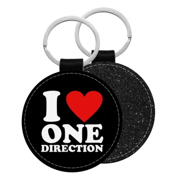 I Love, One Direction, Μπρελόκ Δερματίνη, στρογγυλό ΜΑΥΡΟ (5cm)