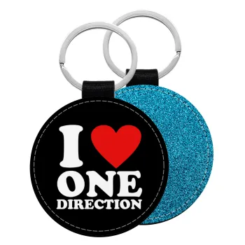 I Love, One Direction, Μπρελόκ Δερματίνη, στρογγυλό ΜΠΛΕ (5cm)