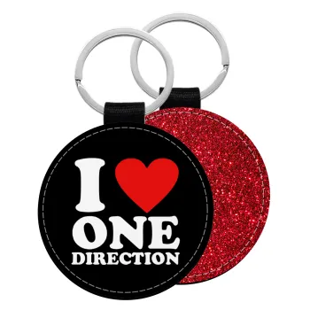 I Love, One Direction, Μπρελόκ Δερματίνη, στρογγυλό ΚΟΚΚΙΝΟ (5cm)