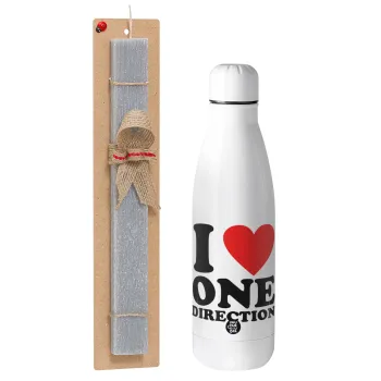 I Love, One Direction, Easter Set, metallic stainless thermos bottle (500ml) & scented flat Easter candle (30cm) (GRAY)