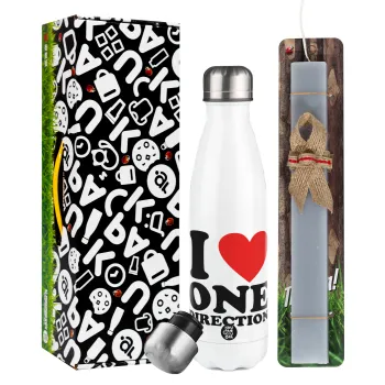 I Love, One Direction, Easter candle, metallic white thermos bottle (500ml) & aromatic flat candle (30cm) (GRAY)