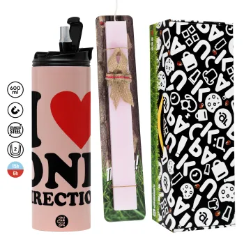 I Love, One Direction, Easter candle,Travel Tumbler 2 Lids, with metal straw & cleaning brush & aromatic flat candle (30cm) (PINK)