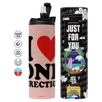 I Love, One Direction, Tumbler stainless steel PINK 600ml