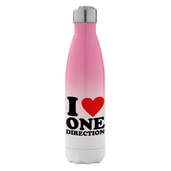I Love, One Direction, Metal mug thermos Pink/White (Stainless steel), double wall, 500ml