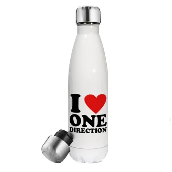 I Love, One Direction, Μεταλλικό παγούρι θερμός Λευκό (Stainless steel), διπλού τοιχώματος, 500ml