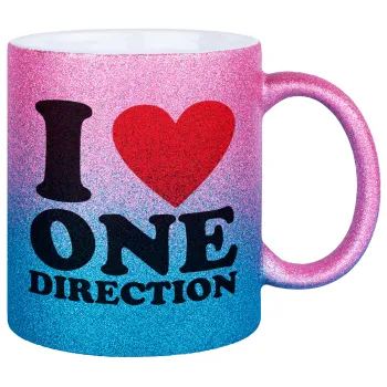 I Love, One Direction, Κούπα Χρυσή/Μπλε Glitter, κεραμική, 330ml