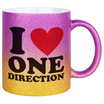 I Love, One Direction, Κούπα Χρυσή/Ροζ Glitter, κεραμική, 330ml