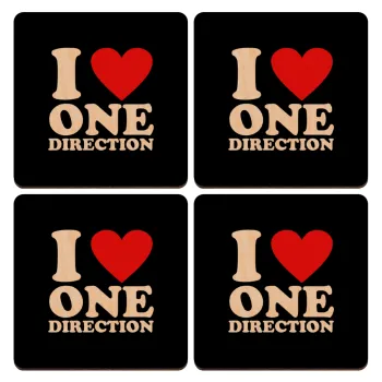 I Love, One Direction, ΣΕΤ x4 Σουβέρ ξύλινα τετράγωνα plywood (9cm)