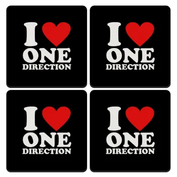 I Love, One Direction, ΣΕΤ 4 Σουβέρ ξύλινα τετράγωνα (9cm)