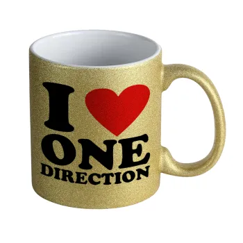 I Love, One Direction, Κούπα Χρυσή Glitter που γυαλίζει, κεραμική, 330ml