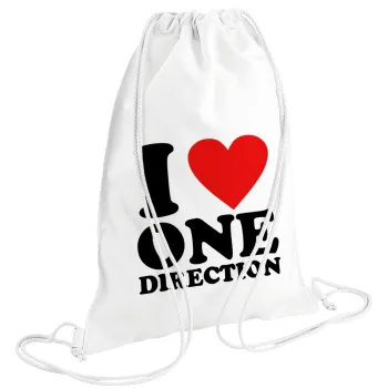 I Love, One Direction, Backpack pouch GYMBAG white (28x40cm)