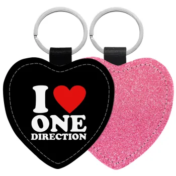 I Love, One Direction, Μπρελόκ PU δερμάτινο glitter καρδιά ΡΟΖ