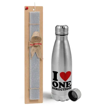 I Love, One Direction, Easter Set, metallic Inox water bottle (750ml) & aromatic flat Easter candle (30cm) (GRAY)