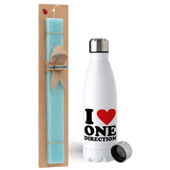 I Love, One Direction, Easter Set, metallic stainless steel water bottle (750ml) & aromatic flat Easter candle (30cm) (TURQUOISE)