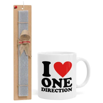 I Love, One Direction, Πασχαλινή Λαμπάδα με Κούπα κεραμική (330ml) & κερί αρωματικό πλακέ (30cm) (ΓΚΡΙ)