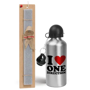I Love, One Direction, Easter Set, metallic silver aluminum water bottle (500ml) & aromatic flat Easter candle (30cm) (GRAY)