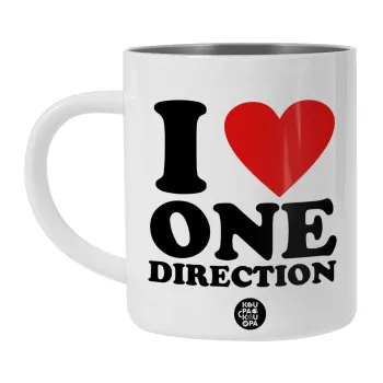 I Love, One Direction, Λευκή Ανοξείδωτη Μεταλλική Κούπα 450ml - Διπλού Τοιχώματος 
