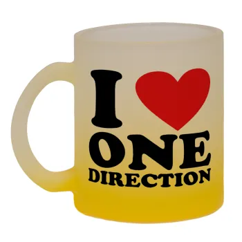 I Love, One Direction, Κούπα γυάλινη δίχρωμη με βάση το κίτρινο ματ, 330ml