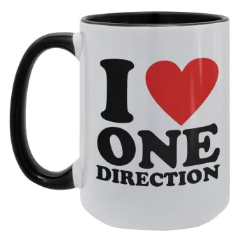 I Love, One Direction, Κούπα Mega 15oz, κεραμική Μαύρη, 450ml
