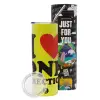Neon Yellow Travel Tumbler θερμό, μεταλλικό καλαμάκι(Ανωξείδωτο 304 Food grade, BPA free, 600ml)
