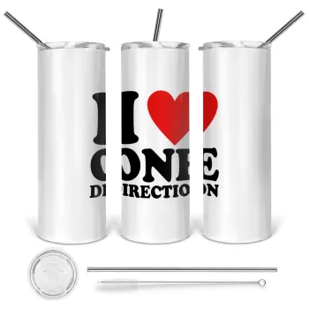 I Love, One Direction, Tumbler stainless steel 600ml, with metal straw & cleaning brush