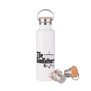 The Godfather baby, Stainless steel White with wooden lid (bamboo), double wall, 750ml