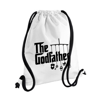 The Godfather baby, Τσάντα πλάτης πουγκί GYMBAG λευκή, με τσέπη (40x48cm) & χονδρά κορδόνια