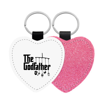 The Godfather baby, Μπρελόκ PU δερμάτινο glitter καρδιά ΡΟΖ
