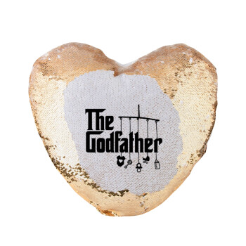 The Godfather baby, Μαξιλάρι καναπέ καρδιά Μαγικό Χρυσό με πούλιες 40x40cm περιέχεται το  γέμισμα