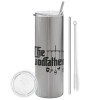 Tumbler stainless steel Silver 600ml, with metal straw & cleaning brush
