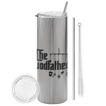 The Godfather baby, Eco friendly stainless steel Silver tumbler 600ml, with metal straw & cleaning brush
