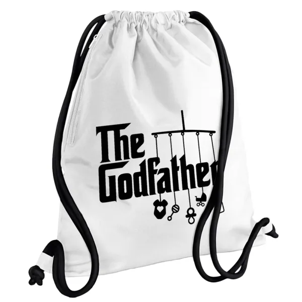 The Godfather baby — Τσάντα πλάτης πουγκί GYMBAG λευκή, με τσέπη (40x48cm) & χονδρά κορδόνια
