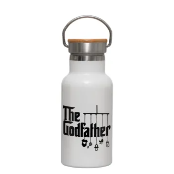 The Godfather baby, Μεταλλικό παγούρι θερμός (Stainless steel) Λευκό με ξύλινο καπακι (bamboo), διπλού τοιχώματος, 350ml