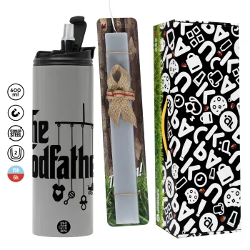 The Godfather baby, Πασχαλινή Λαμπάδα με Travel Tumbler θερμό (600ml, BPA free) & κερί αρωματικό πλακέ (30cm) (ΓΚΡΙ)