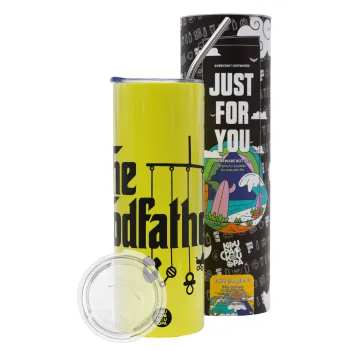 The Godfather baby, Neon Yellow Travel Tumbler θερμό, μεταλλικό καλαμάκι(Ανωξείδωτο 304 Food grade, BPA free, 600ml)