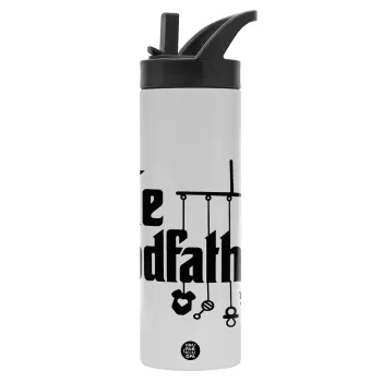 The Godfather baby, Μεταλλικό παγούρι θερμός με καλαμάκι & χειρολαβή, ανοξείδωτο ατσάλι (Stainless steel 304), διπλού τοιχώματος, 600ml