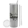 Tumbler ποτήρι θερμό Ασημένιο από ανοξείδωτο ατσάλι 600ml, με μεταλλικό καλαμάκι & βούρτσα καθαρισμού