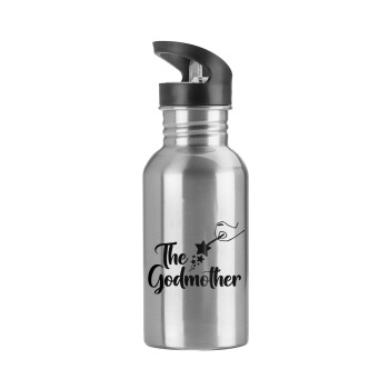 Fairy God Mother, Water bottle Silver with straw, stainless steel 600ml