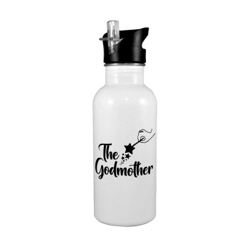 Fairy God Mother, White water bottle with straw, stainless steel 600ml