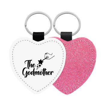 Fairy God Mother, Μπρελόκ PU δερμάτινο glitter καρδιά ΡΟΖ