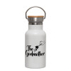 Metallic thermos (Stainless steel) White with wooden lid (bamboo), double-walled, 350ml