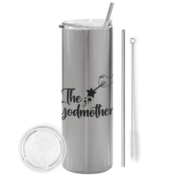 Fairy God Mother, Eco friendly stainless steel Silver tumbler 600ml, with metal straw & cleaning brush