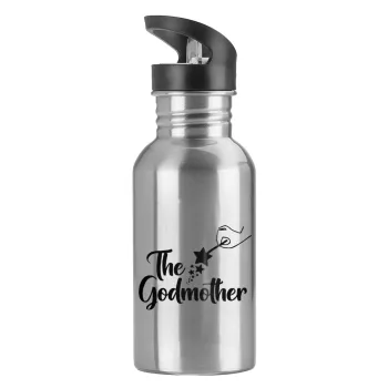 Fairy God Mother, Water bottle Silver with straw, stainless steel 600ml