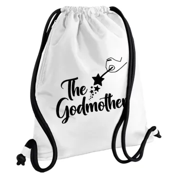 Fairy God Mother, Τσάντα πλάτης πουγκί GYMBAG λευκή, με τσέπη (40x48cm) & χονδρά κορδόνια
