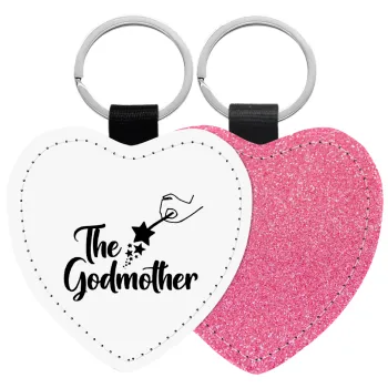 Fairy God Mother, Μπρελόκ PU δερμάτινο glitter καρδιά ΡΟΖ